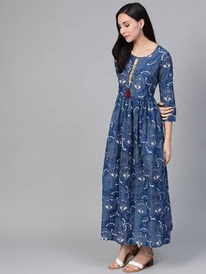 Blue printed cotton maxi-dresses 2