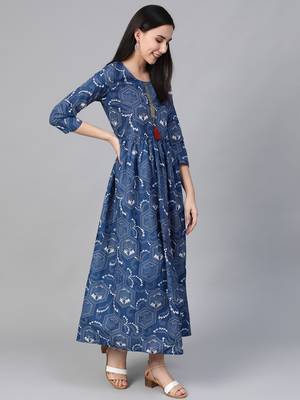 Blue printed cotton maxi-dresses 3