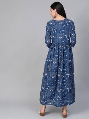 Blue printed cotton maxi-dresses 4