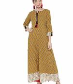 Mustard printed cotton maxi-dresses