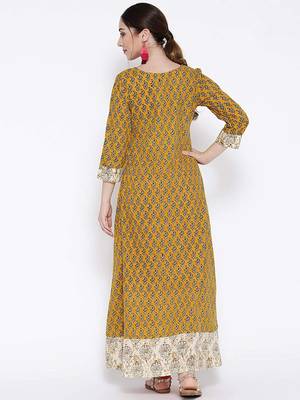 Mustard printed cotton maxi-dresses 2