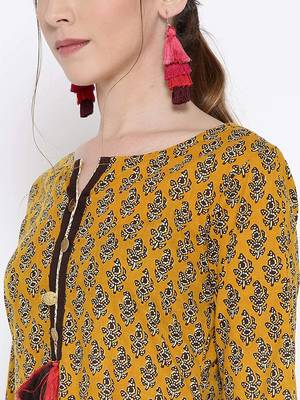 Mustard printed cotton maxi-dresses 5