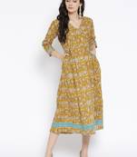 Mustard printed cotton maxi-dresses
