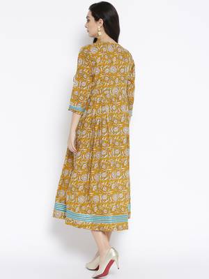 Mustard printed cotton maxi-dresses 5