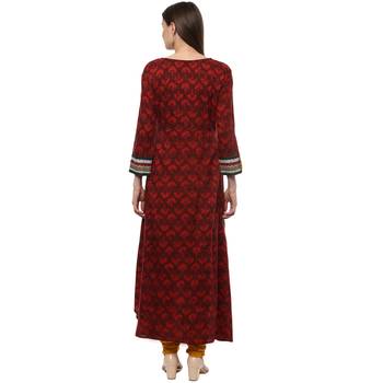 Maroon printed viscose rayon maxi-dresses 2