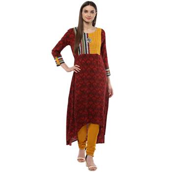 Maroon printed viscose rayon maxi-dresses 1