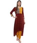 Maroon printed viscose rayon maxi-dresses