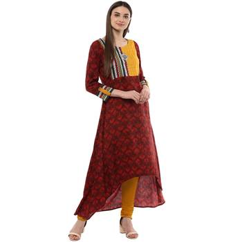 Maroon printed viscose rayon maxi-dresses 3