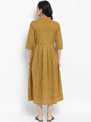 Mustard printed cotton maxi-dresses 3