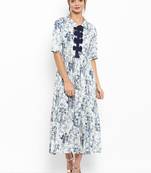 Blue printed viscose rayon maxi-dresses