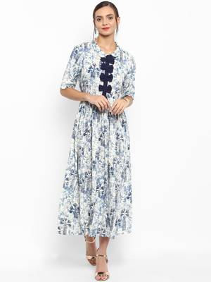 Blue printed viscose rayon maxi-dresses 2