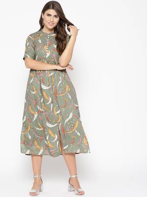 Green printed cotton maxi-dresses 1
