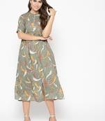 Green printed cotton maxi-dresses