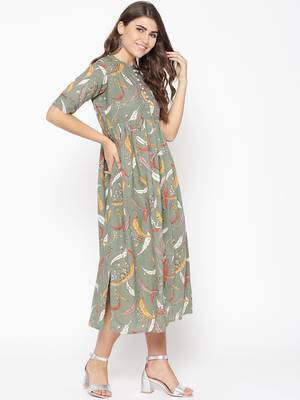 Green printed cotton maxi-dresses 3