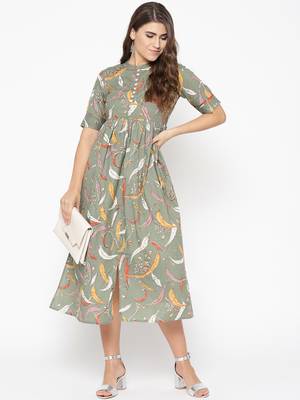 Green printed cotton maxi-dresses 5