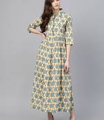 Beige printed cotton maxi-dresses