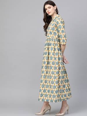 Beige printed cotton maxi-dresses 2