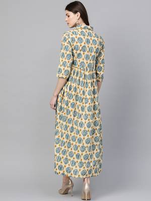 Beige printed cotton maxi-dresses 3