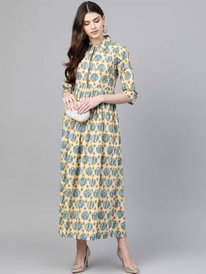 Beige printed cotton maxi-dresses 4