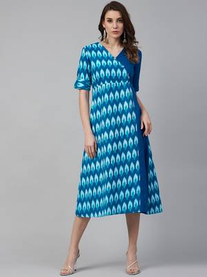 Blue printed cotton maxi-dresses 1