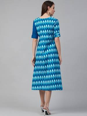 Blue printed cotton maxi-dresses 4