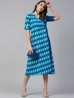 Blue printed cotton maxi-dresses 5