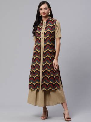 Khaki plain cotton maxi-dresses 1
