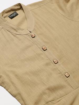 Khaki plain cotton maxi-dresses 3