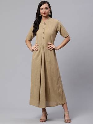 Khaki plain cotton maxi-dresses 4