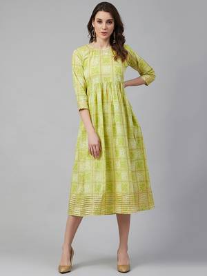 Green printed cotton maxi-dresses 1