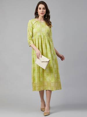 Green printed cotton maxi-dresses 5