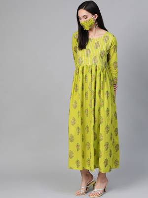 Green printed cotton maxi-dresses 3