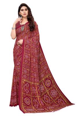 Maroon printed georgette saree with blouse 1