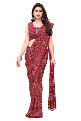 Maroon printed georgette saree with blouse 4
