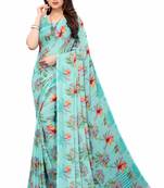 Blue printed georgette saree with blouse