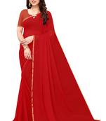 Red plain chiffon saree with blouse