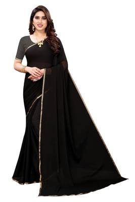 Black plain chiffon saree with blouse 1