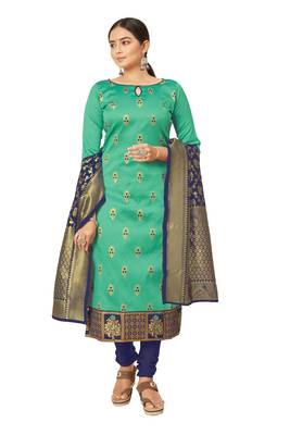  Light green Banarasi silk Unstitched dress material 1