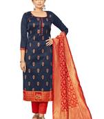 Navy blue Banarasi silk Unstitched dress material