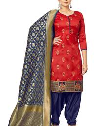 VredeVogel Red Banarasi silk Unstitched dress material