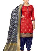 VredeVogel Red Banarasi silk Unstitched dress material