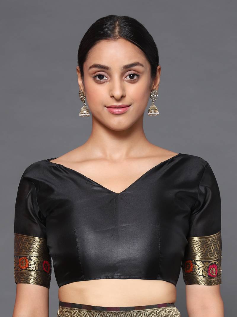 Glemora Black Designer Ethnic Wear Silk Blend  Traditional Saree