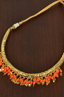 Orange Beaded Hasli necklaces 317FNN14