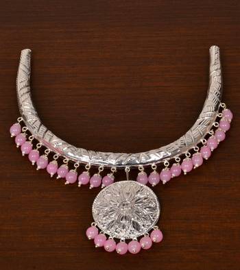 Silver Plated with Baby Pink Beaded Designer Hasli 317FNN69 1