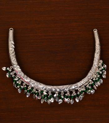 Silver Plated with Peepal Patti and Green Beaded Designer Hasli 317FNN70 1