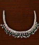Silver Plated with Peepal Patti and Green Beaded Designer Hasli 317FNN70
