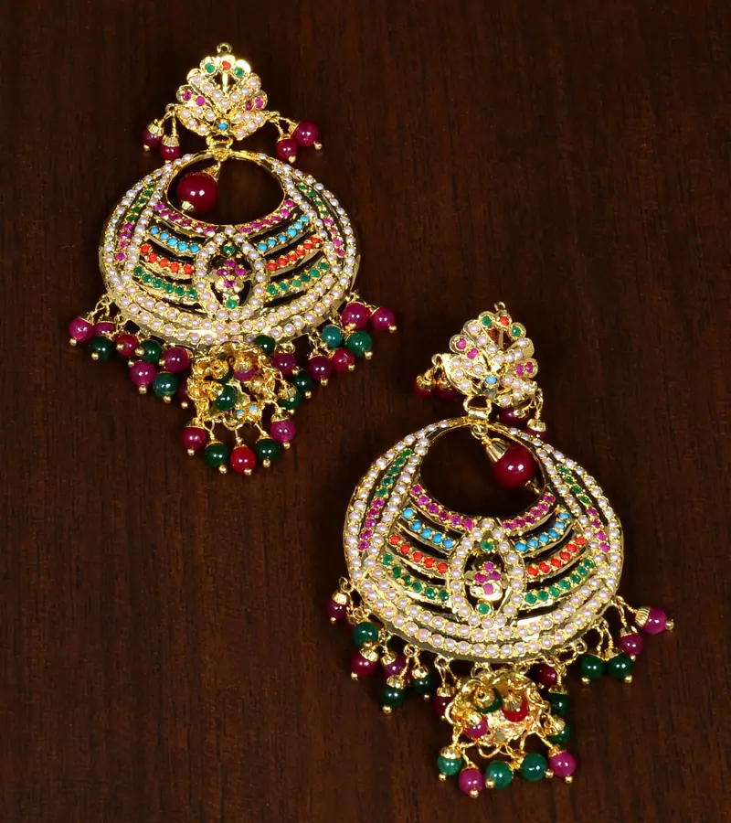 Multicolor ruby, Panna and Navratana Jadau danglers JEP3