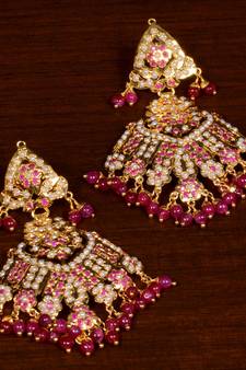 Gold Plated Ruby Stone Embellished High-End Earrings JEP4 