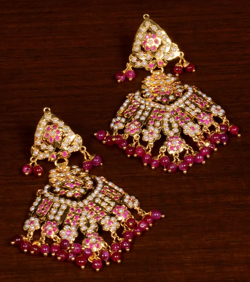 Gold Plated Ruby Stone Embellished High-End Earrings JEP4 