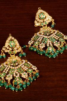 Gold Plated Emerald Stone Embellished High-End Jadau Earrings JEP6 